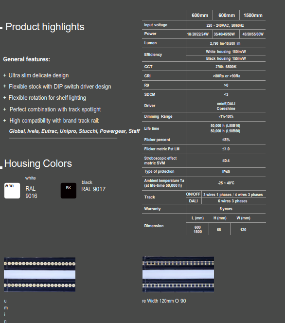 T-Line K3 Linear Track Light — Central Linear Twin Wings Tilting - Afbeelding 2